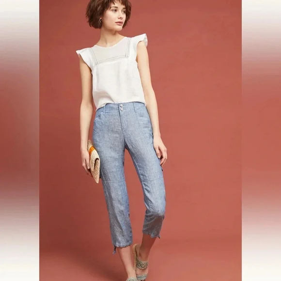 Anthropologie Pants - Anthropologie sanctuary terrain linen cropped utility pants 32 chambray